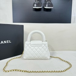 Chanel Shiny Aged Calfskin Quilted Nano 23K Kelly Handbag in White