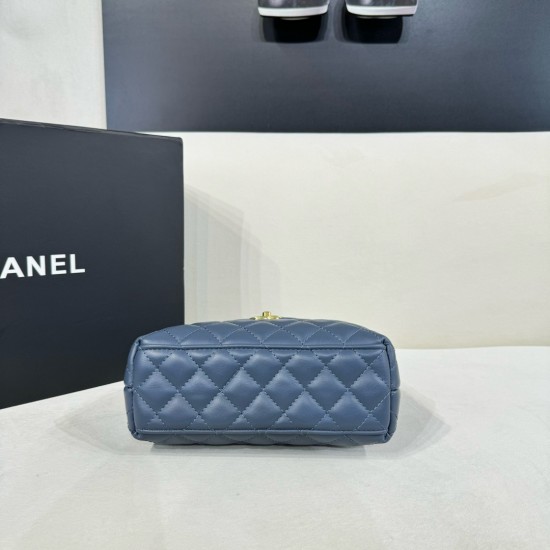 Chanel Shiny Aged Calfskin Quilted Nano 23K Kelly Handbag in Navy Blue