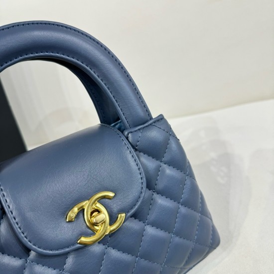 Chanel Shiny Aged Calfskin Quilted Nano 23K Kelly Handbag in Navy Blue