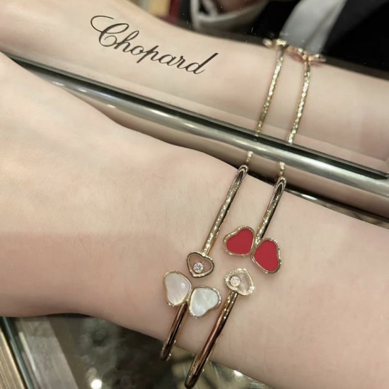 Chopard Happy Hearts Wings Open Bangle Bracelet, Red Stone