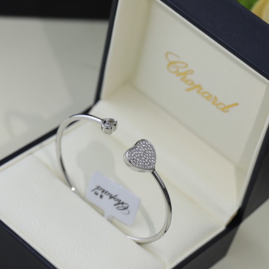 Chopard Happy Hearts Open Bangle Bracelet With Pave Diamonds