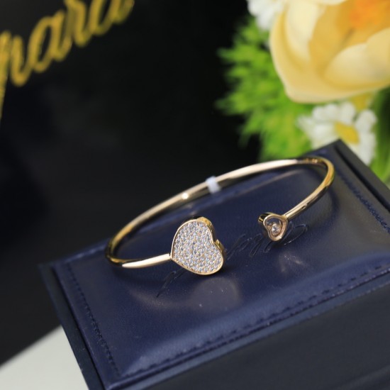 Chopard Happy Hearts Open Bangle Bracelet With Pave Diamonds