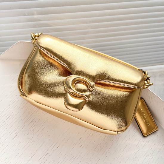 Coach Pillow Tabby Mini Leather Shoulder Bag in Gold