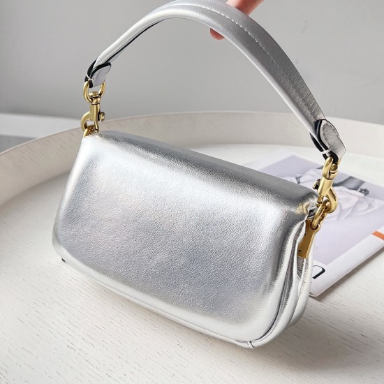 Coach Pillow Tabby Mini Leather Shoulder Bag in Silver