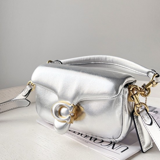 Coach Pillow Tabby Mini Leather Shoulder Bag in Silver