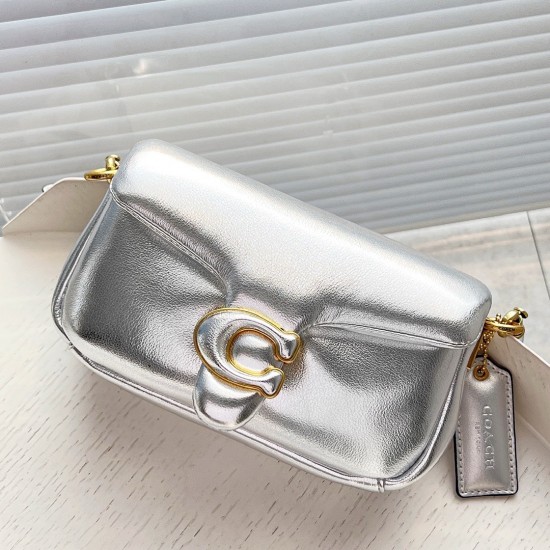 Coach Pillow Tabby Mini Leather Shoulder Bag in Silver