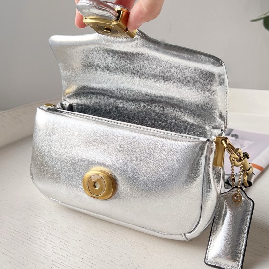 Coach Pillow Tabby Mini Leather Shoulder Bag in Silver