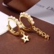 Dior LOGO And Star Pendants Classic Yellow Gold Plated Women White Pearl Hoop Jewel Set