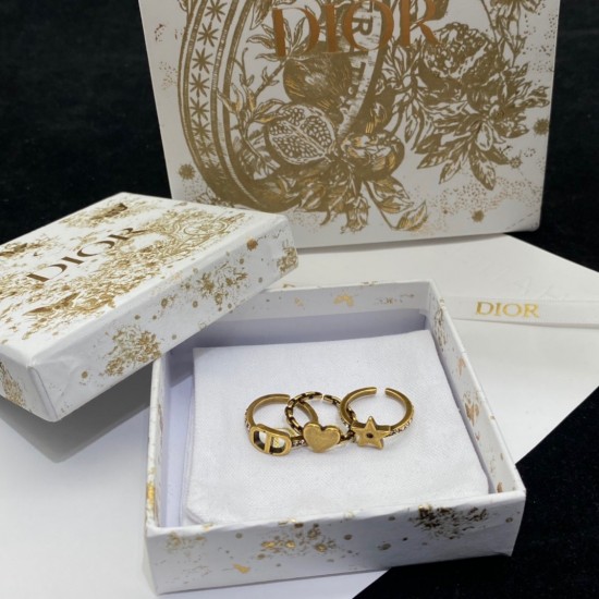 Dior Brass Fashion Rings With Diamonds, CD Motif/Star Motif/Heart Motif