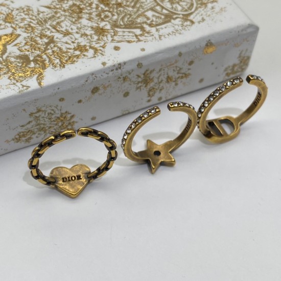 Dior Brass Fashion Rings With Diamonds, CD Motif/Star Motif/Heart Motif