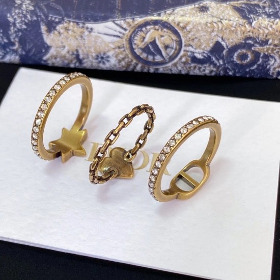 Dior Brass Fashion Rings With Diamonds, CD Motif/Star Motif/Heart Motif