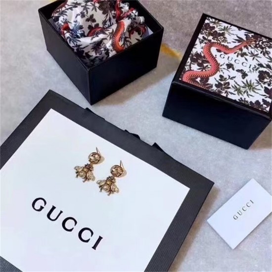 Gucci Bee Earrings With Interlocking G Glass Pearl With Interlocking G Interlocking G Studs With Crystals