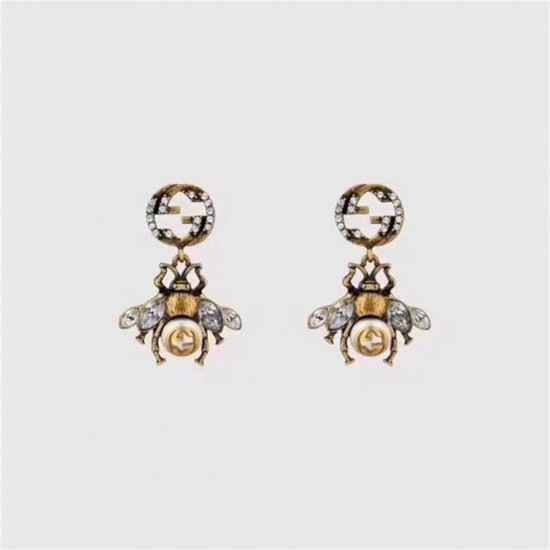 Gucci Bee Earrings With Interlocking G Glass Pearl With Interlocking G Interlocking G Studs With Crystals