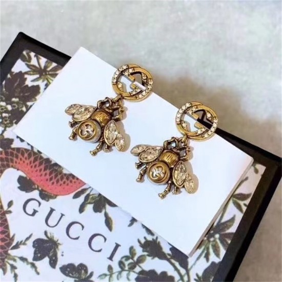 Gucci Bee Earrings With Interlocking G Glass Pearl With Interlocking G Interlocking G Studs With Crystals