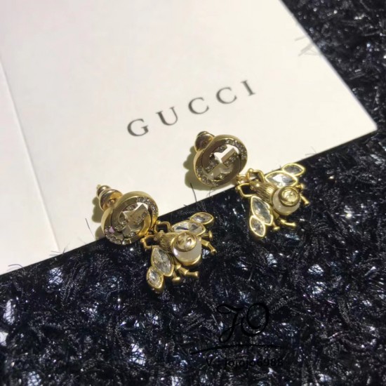 Gucci Bee Earrings With Interlocking G Glass Pearl With Interlocking G Interlocking G Studs With Crystals