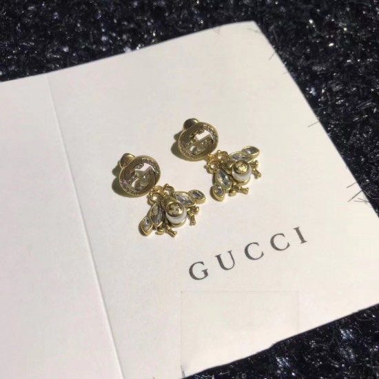 Gucci Bee Earrings With Interlocking G Glass Pearl With Interlocking G Interlocking G Studs With Crystals