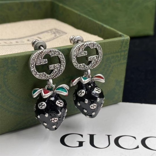 Gucci Black Strawberry Earrings With Interlocking G 