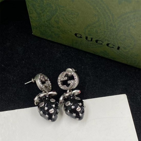 Gucci Black Strawberry Earrings With Interlocking G 