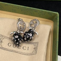 Gucci Black Strawberry Earrings With Interlocking G 