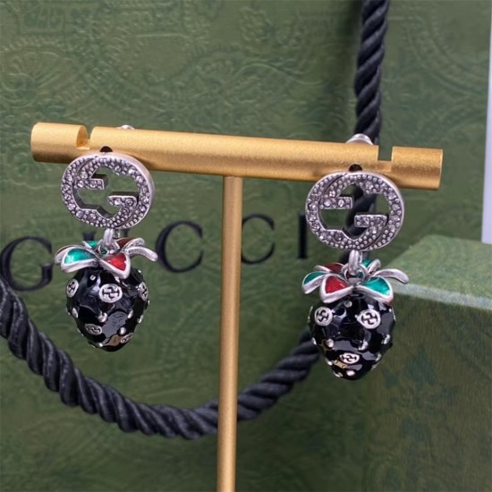 Gucci Black Strawberry Earrings With Interlocking G 