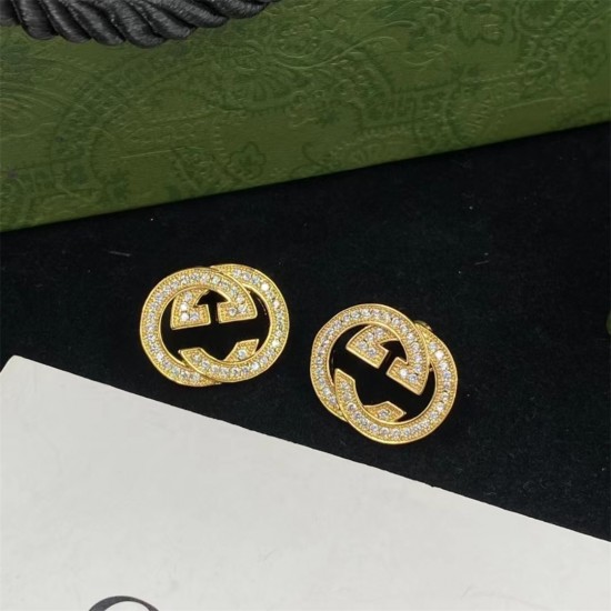 Gucci Interlocking G With Diamonds Earrings,White Gold,Yellow Gold