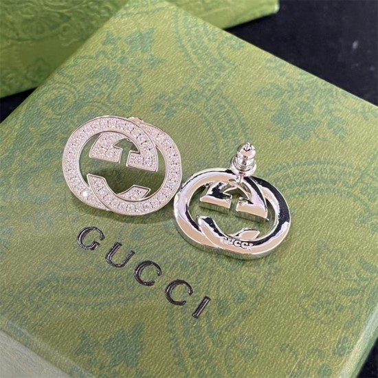 Gucci Interlocking G With Diamonds Earrings,White Gold,Yellow Gold