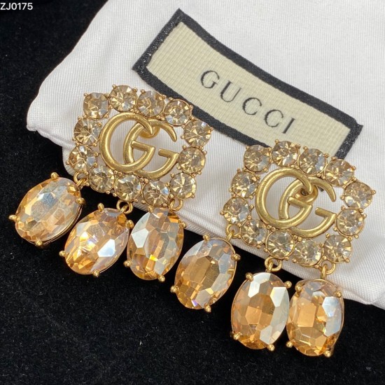 Gucci Interlocking G With Diamonds Yellow Gold Earrings