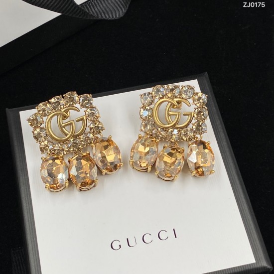 Gucci Interlocking G With Diamonds Yellow Gold Earrings