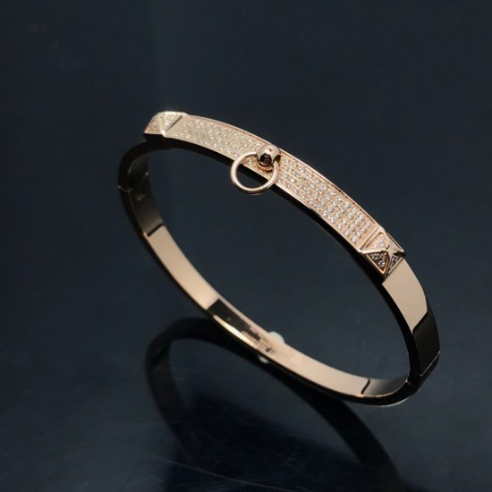 Hermes Collier de Chien Double Layer Bracelet White Gold/Rose Gold