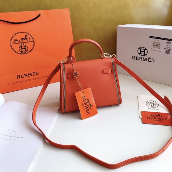 Hermes Embroidered Kelly Bag Orange 