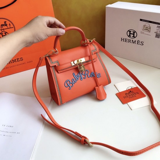 Hermes Embroidered Kelly Bag Orange 