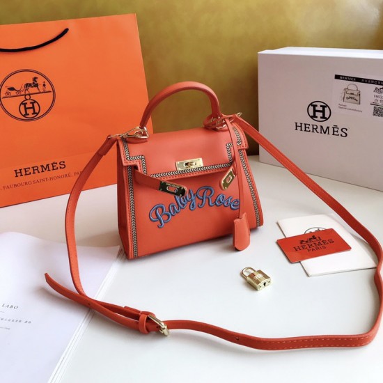 Hermes Embroidered Kelly Bag Orange 