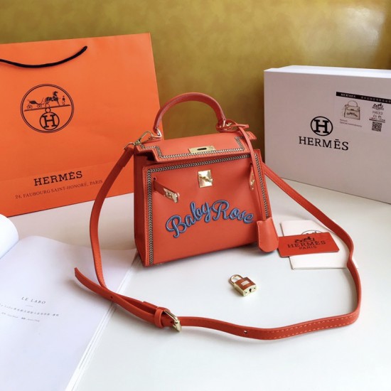 Hermes Embroidered Kelly Bag Orange 