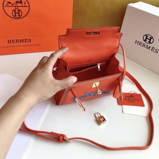 Hermes Embroidered Kelly Bag Orange 