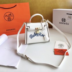 Hermes Embroidered Kelly Bag White 