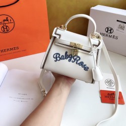 Hermes Embroidered Kelly Bag White 