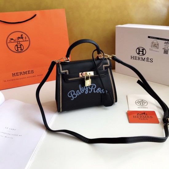 Hermes Embroidered Kelly Bag Black