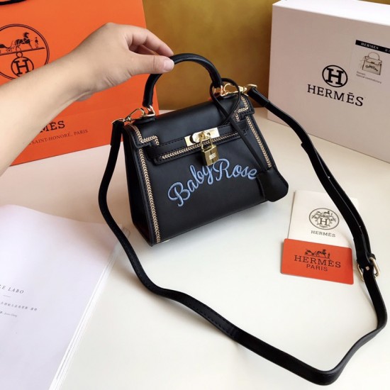 Hermes Embroidered Kelly Bag Black