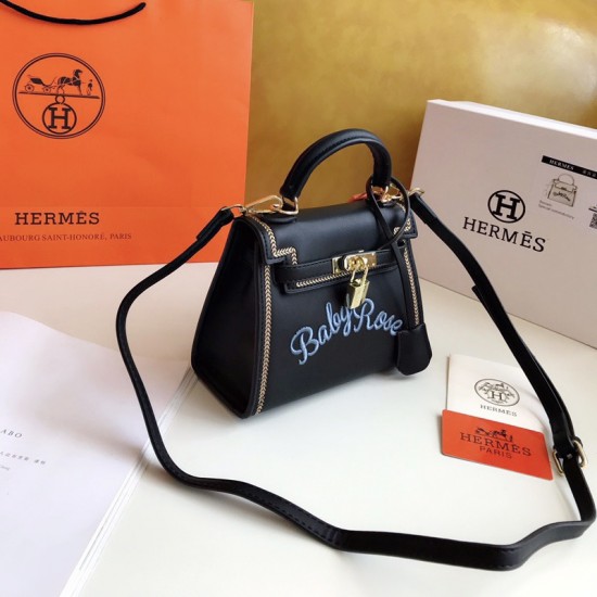 Hermes Embroidered Kelly Bag Black