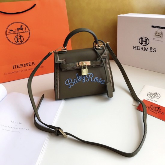 Hermes Embroidered Kelly Bag Brown 