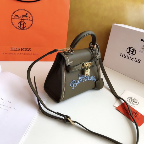 Hermes Embroidered Kelly Bag Brown 