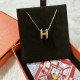 Hermes Pop “H” logo Necklace Set With Pavé Diamonds On The Spiral