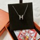 Hermes Pop “H” logo Necklace Set With Pavé Diamonds On The Spiral