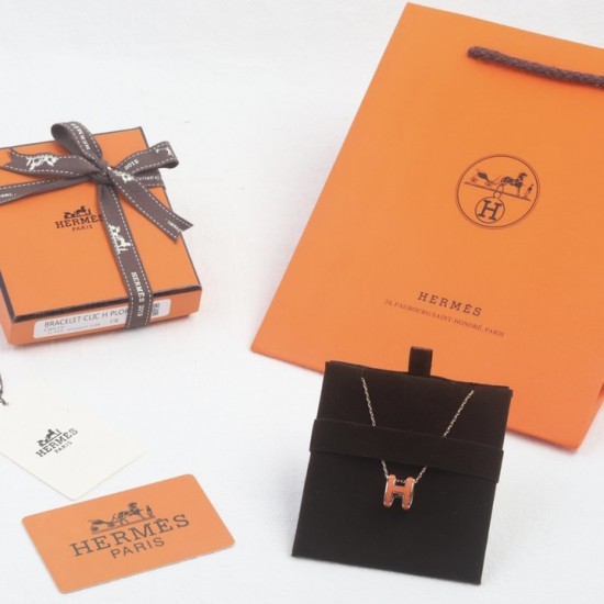 Hermes Pop H Pendant Necklace In Orange