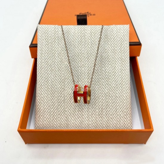 Hermes Pop H Pendant Necklace In Red