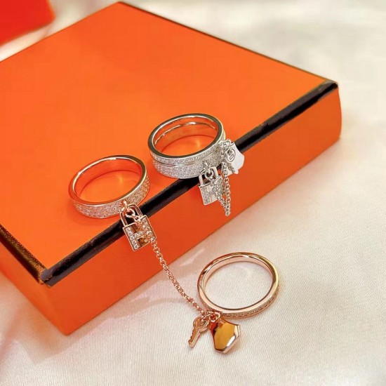 Hermes Lock and Key Ring With Rose Gold/Yellow Gold/White Gold Party Style Lady Jewelry