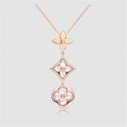 LV Color Blossom Lariat Necklace, Pink Gold, White Mother-Of-Pearl And Diamond