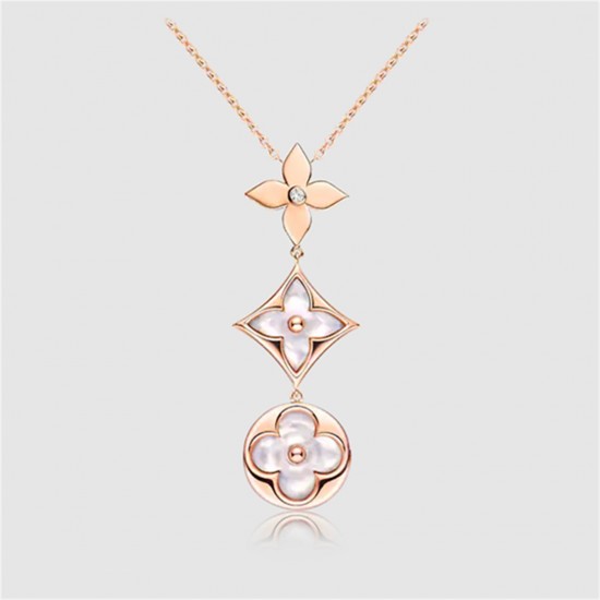 LV Color Blossom Lariat Necklace, Pink Gold, White Mother-Of-Pearl And Diamond