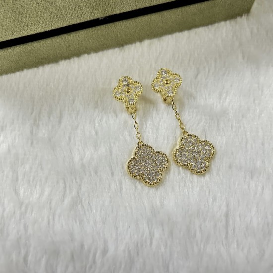 Van Cleef & Arpels Magic Alhambra Earrings 2 Motifs With Pave Diamonds 3 Colors