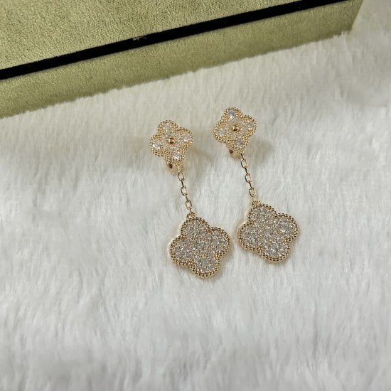 Van Cleef & Arpels Magic Alhambra Earrings 2 Motifs With Pave Diamonds 3 Colors